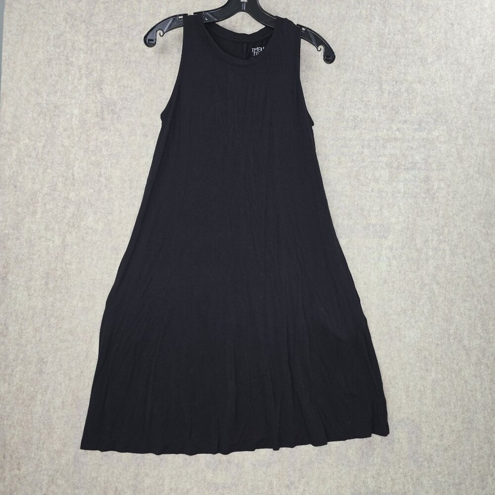 Black Sleeveless A-Line Midi Dress S Rayon & Spandex Blend